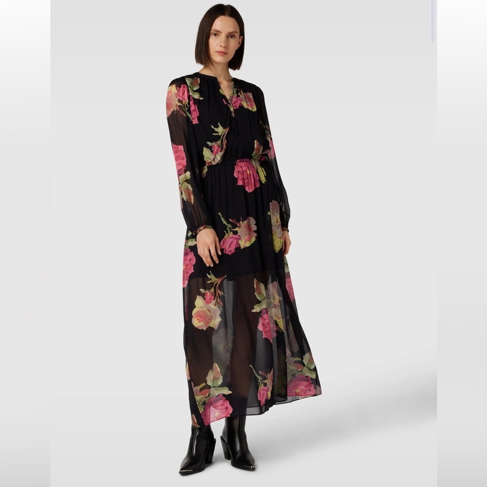 The Kooples Black Maxi Dress with Pink Floral Print